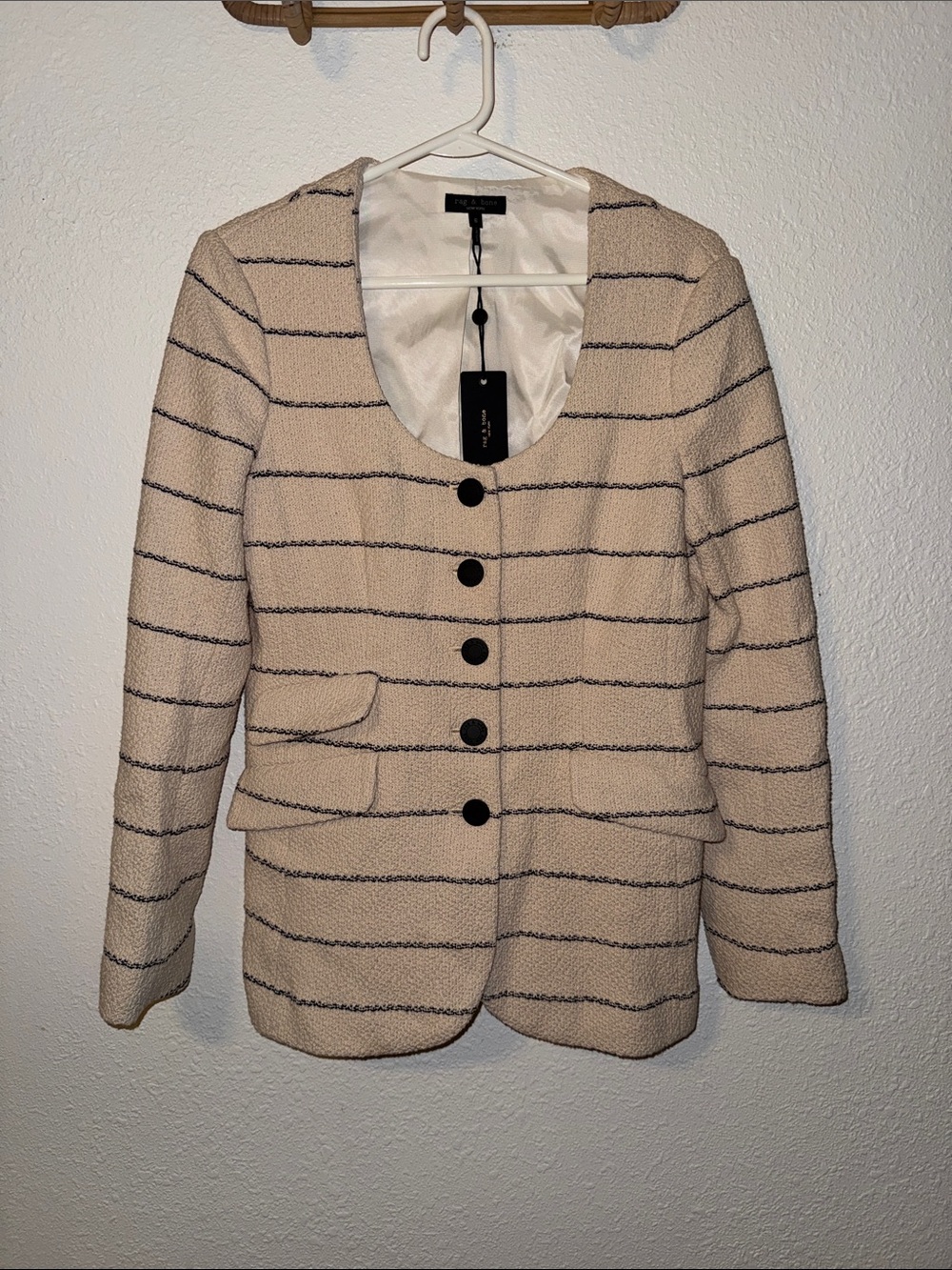 Rag & Bone Cream and Black Striped Roslyn Tweed Blazer NWT